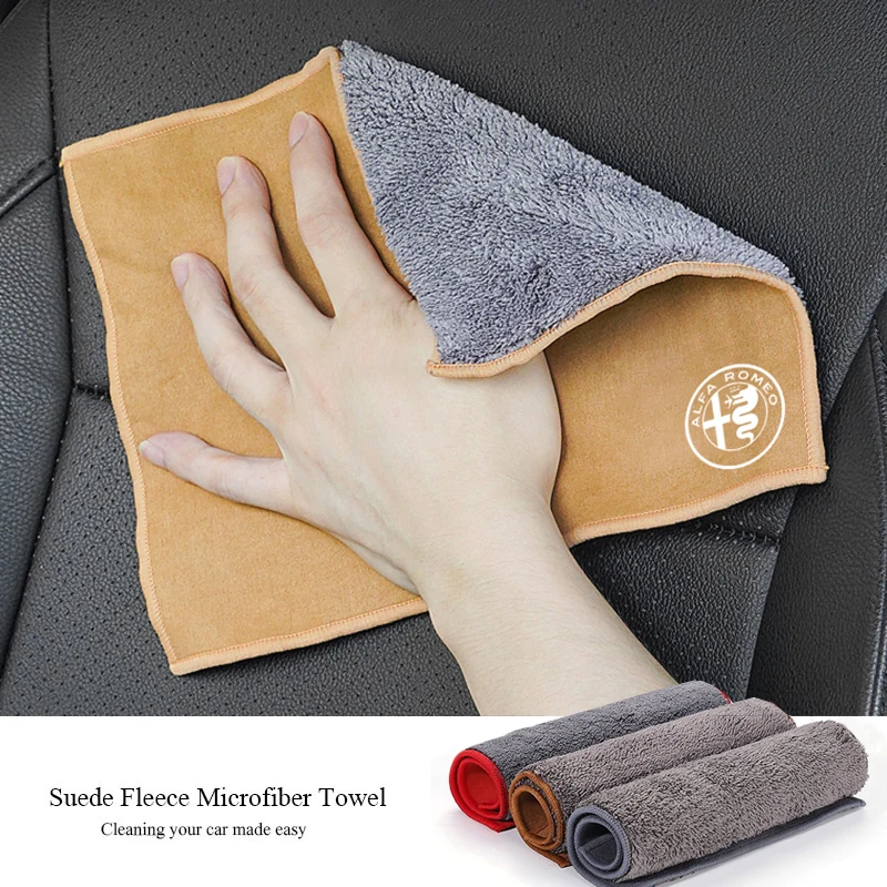 1Pcs Suede Fleece Microfiber Towel Car Cleaning Rag Cloth For Alfa Romeo Giulia Stelvio Giulietta 156 159 147 Mito Tonale Brera