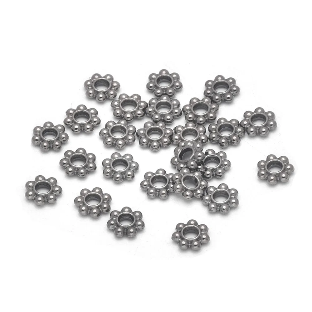 300 Stück 4/6mm Legierungs-Blumen-Abstandsperlen Gänseblümchen Metall-Schmuck-Abstandshalter für Armband- und Halsketten-Schmuckherstellung – Detail 2