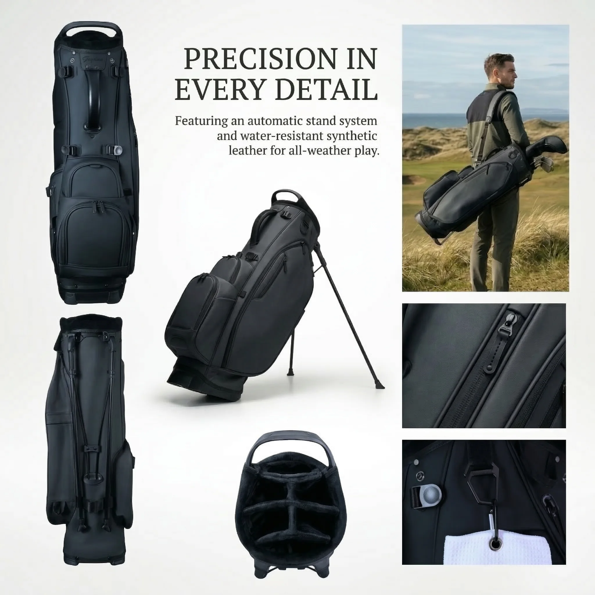 Professional 6-Way Divider Golf Stand Bag Waterproof PU Leather Lightweight Carry Bag USA Hot Sale Factory Direct