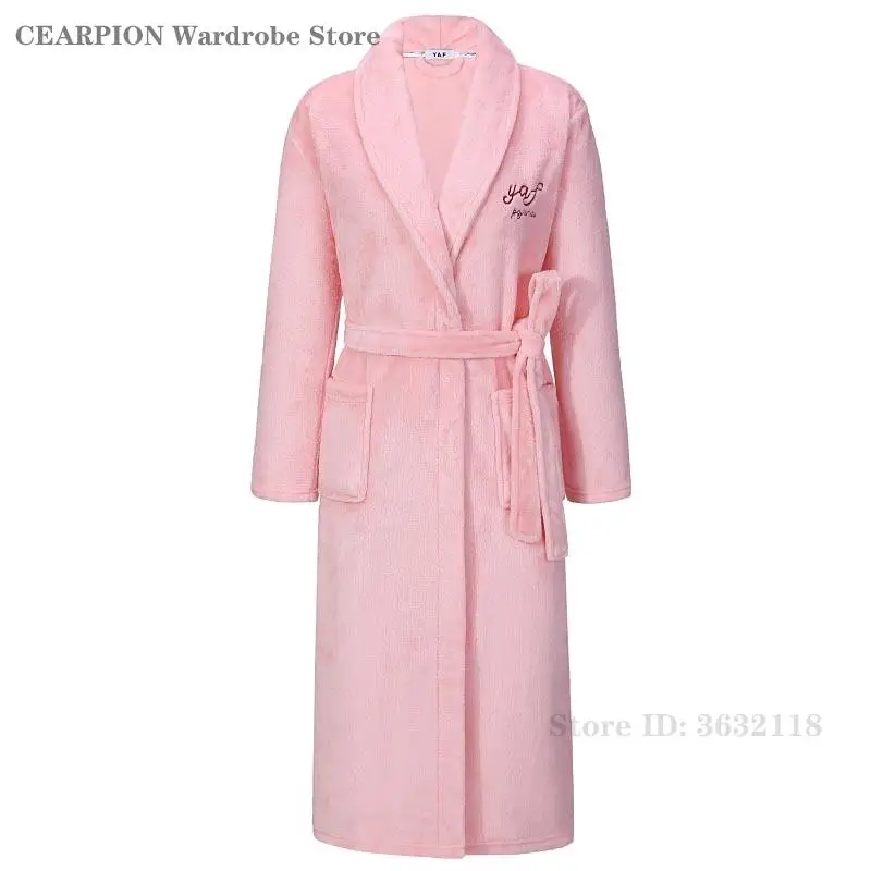 

Flannel Men Women Sleepwear Robe Plus Size Autumn Winter Bathrobe Kimono Gown Loose Coral Fleece Warm Nightwear Homewear Pajama