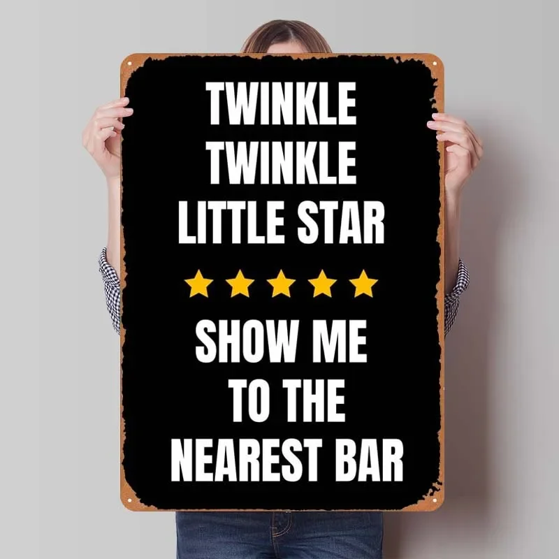 Twinkle Star Nearest Bar Sign Rusty Metal Poster Retro Metal Tin Sign for Bar Restaurant Man Cave Wall Art Decoration Home Decor