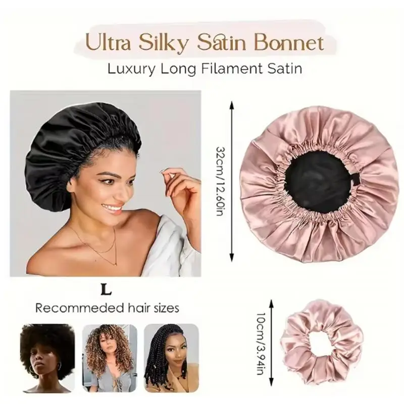 Adjustable Satin Sleeping Bonnet Reversible Double Layer Hypoallergenic Hair Cap for Adults Soft Pink Blush Color Options Like