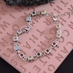 New Arrival Vintage Square Sugar Colorful Crystal Thai Silver Female Bracelet Promotion Jewelry For Women Gifts Cheap No Fade