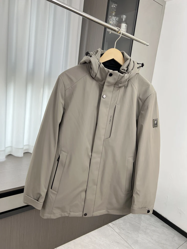 

Жетка со съемной подкладкой из кроличьего меха и капюшоном, повседневная мужская осенне-зимняя теплая верхняя одежда Thiened, подходит для джентльмена Busin...