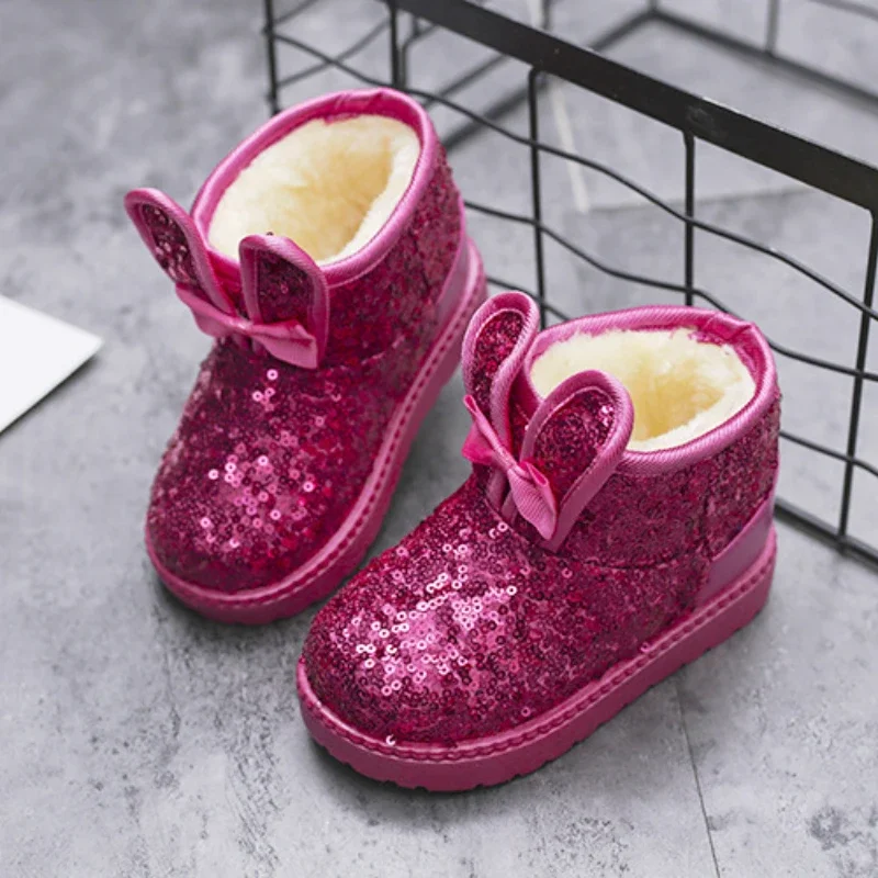 Fille chaussure fille botte hiver mode paillettes botte de neige antidérapant chaud enfant chaussure enfant en bas âge mignon en peluche coton chaussures plate-forme bottines