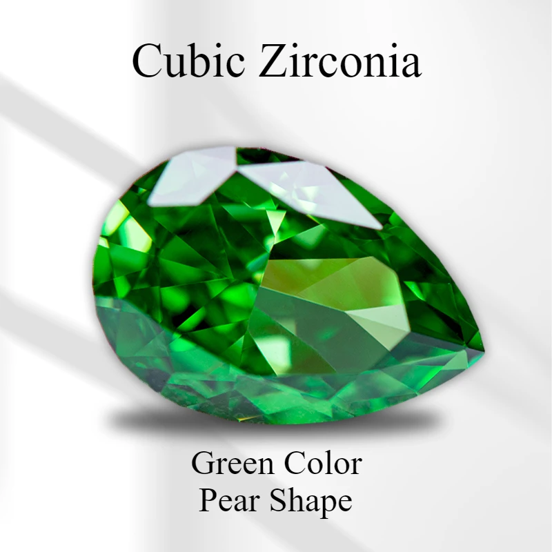 Cubic Zirconia Stone Pear Shape Green Color 4k Crushed Ice Cut Loose Lab Synthetic Cz Gemstone Jewelry Extremely Shiny Quality