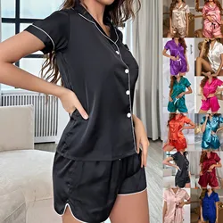 Women's Pajamas Set Luxury Satin Silk Pajamas Short Sleeve Sleepwear Leisure Home Clothes Nightwear Pyjamas For Women 2024