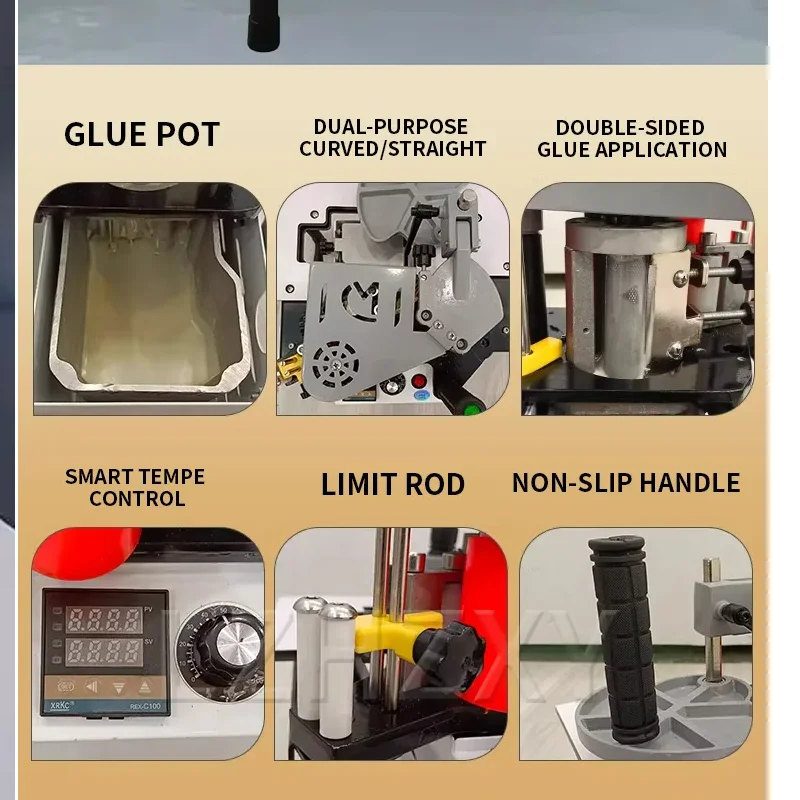 

Портативный кромкооблицовочный станок 1100 Вт для деревообработки с двусторонним нанесением клея для прямых и криволинейных кромок