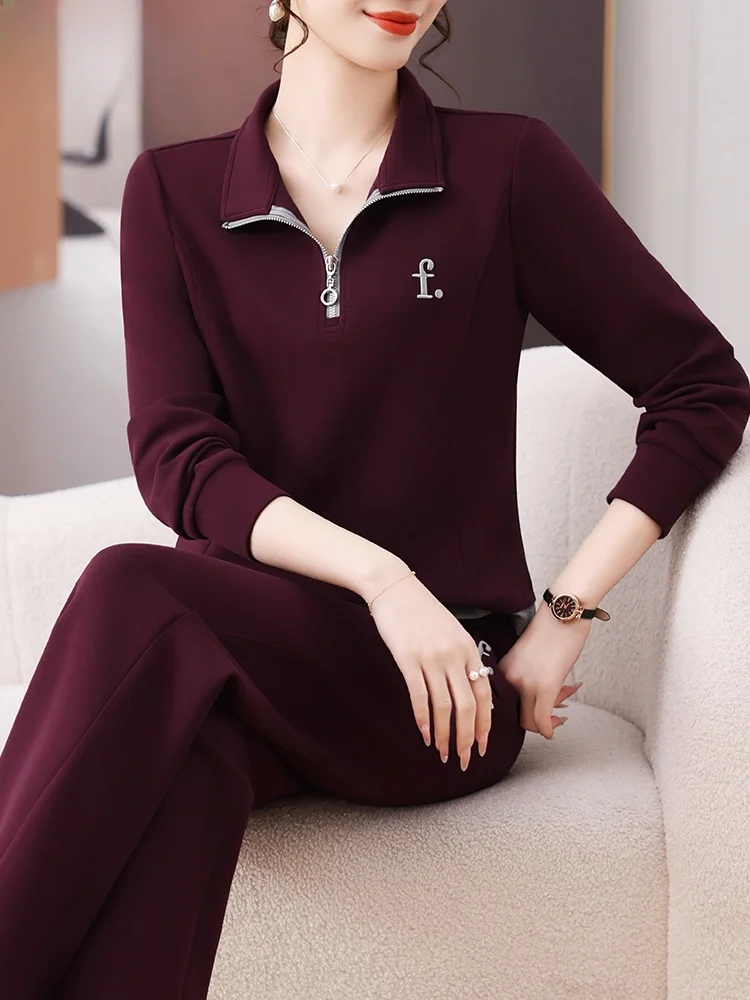 

Повседневный комплект из толстовки с длинными рукавами для женщин среднего возраста, весенне-осенний модный комплект с эффектом омоложения, верх и низ, спортивная одежда для отдыха