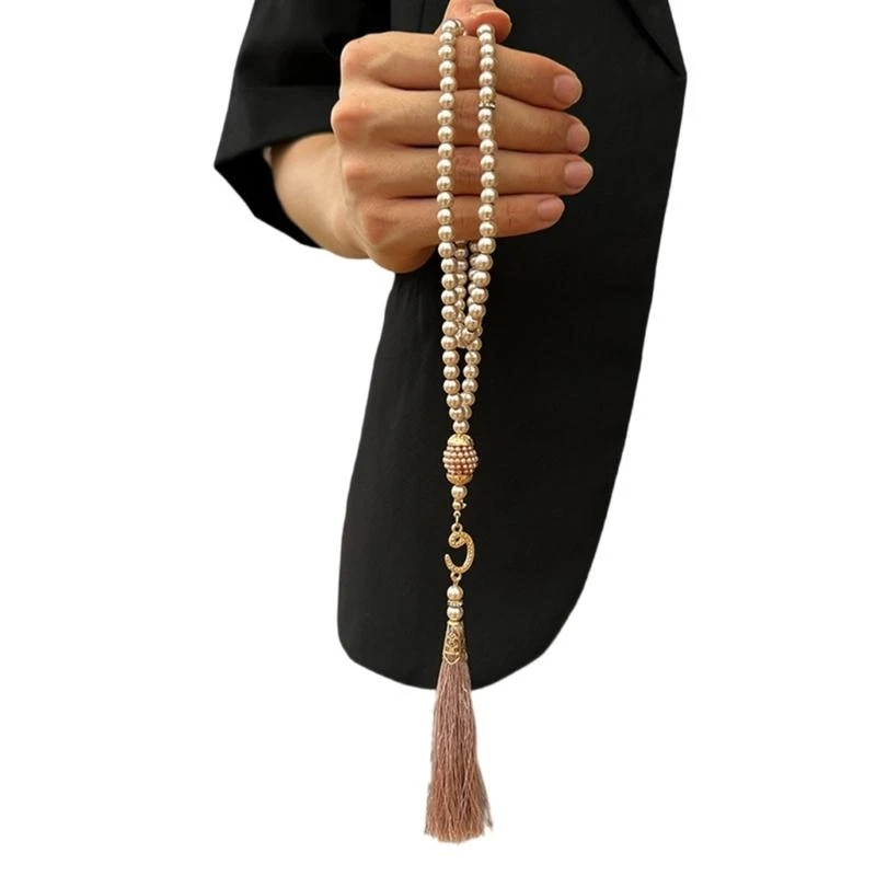 

N5KF 99 Beads Dhikr Beads Muslims Tasbih Beads With Elegant Tassels Great Polishing For Devout Muslims And Rituals Ceremony