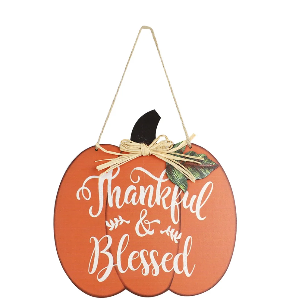 

1Pcs Pumpkin Decoration Hanging Board for Thanksgiving Day Decorative Plaque with Thankful Blessed Letter Indoor Outdoor Use