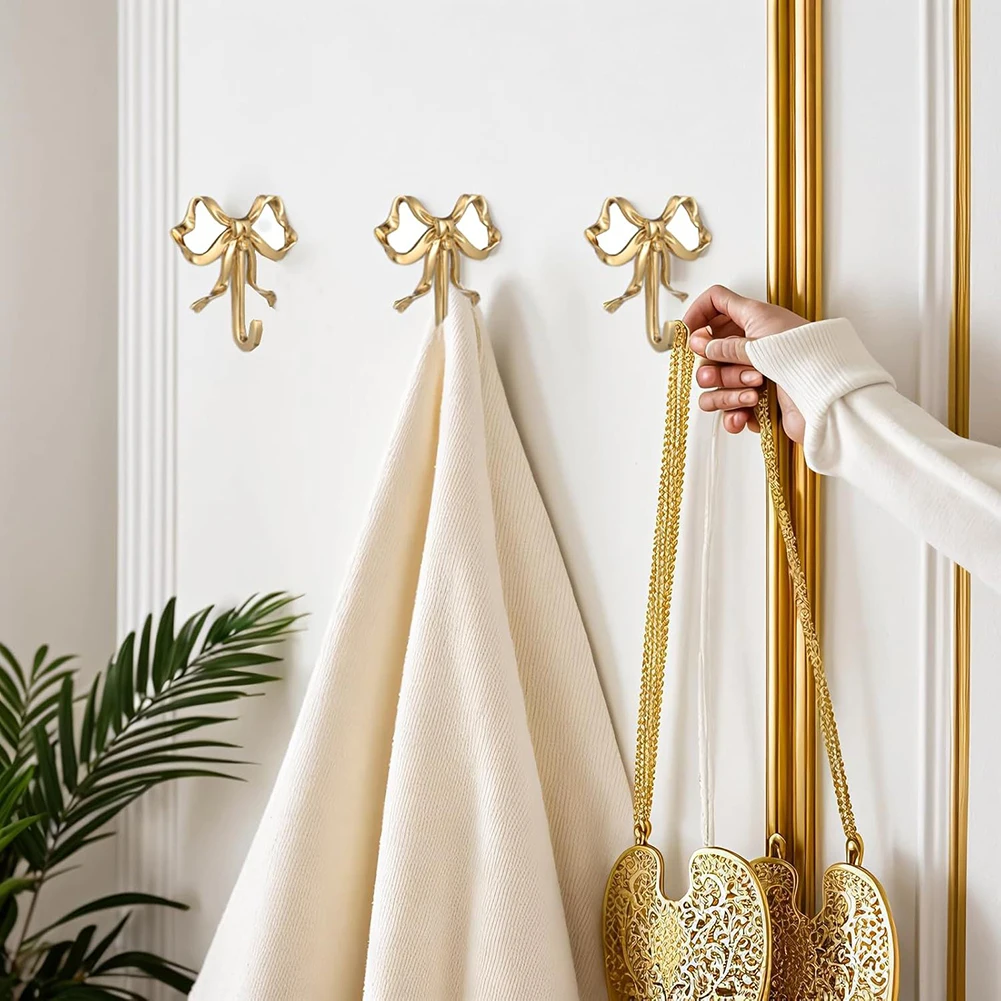 Alloy Bow Wall Hook for Indoor Use in Bathroom Entryway Kitchen or Bedroom as Decorative Functional Hanging Solution