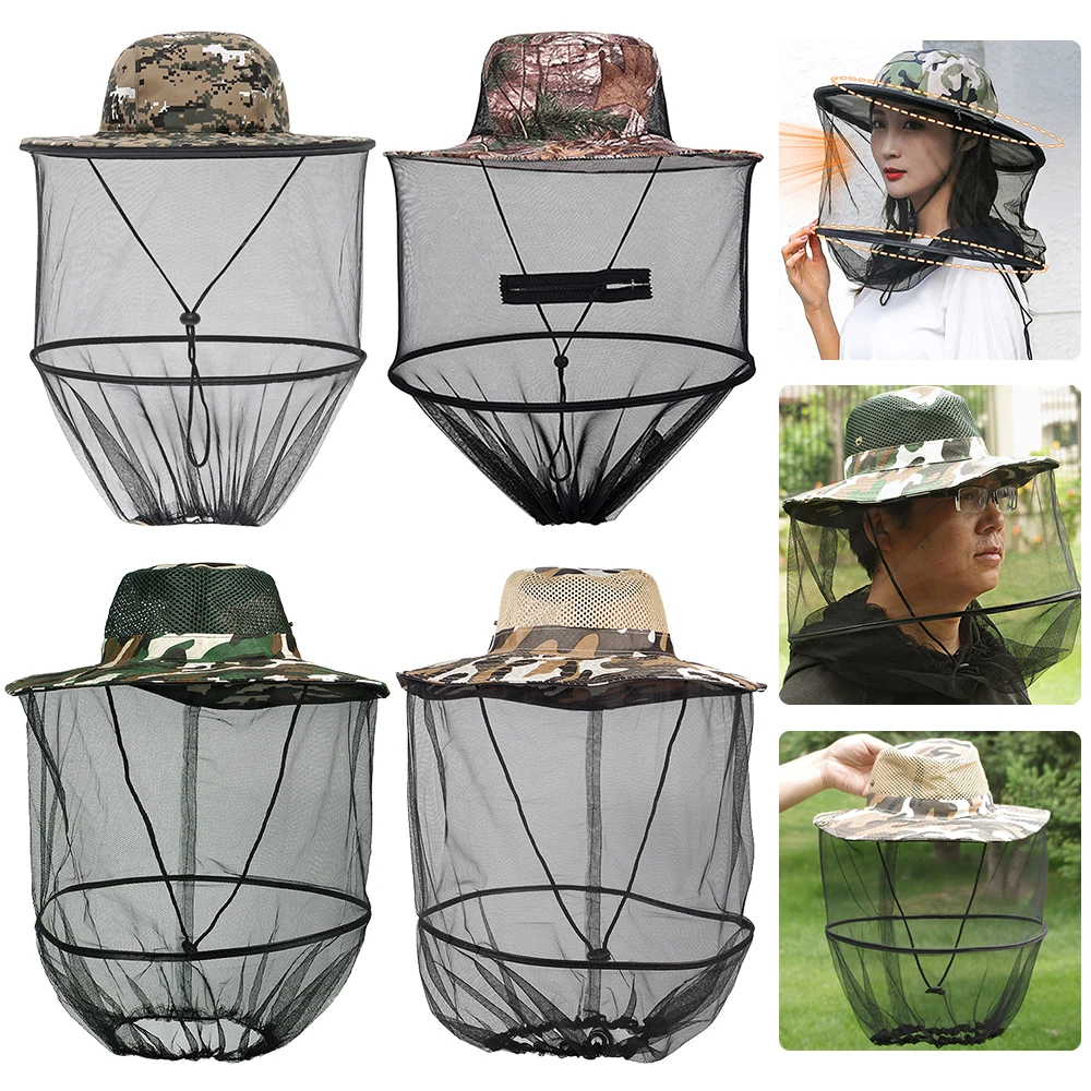 Outdoor Fishing Sun Cap Mosquito Bee Insect Mesh Hat Head Face Protector Net Cover Face Protector Travel Camping Equipment