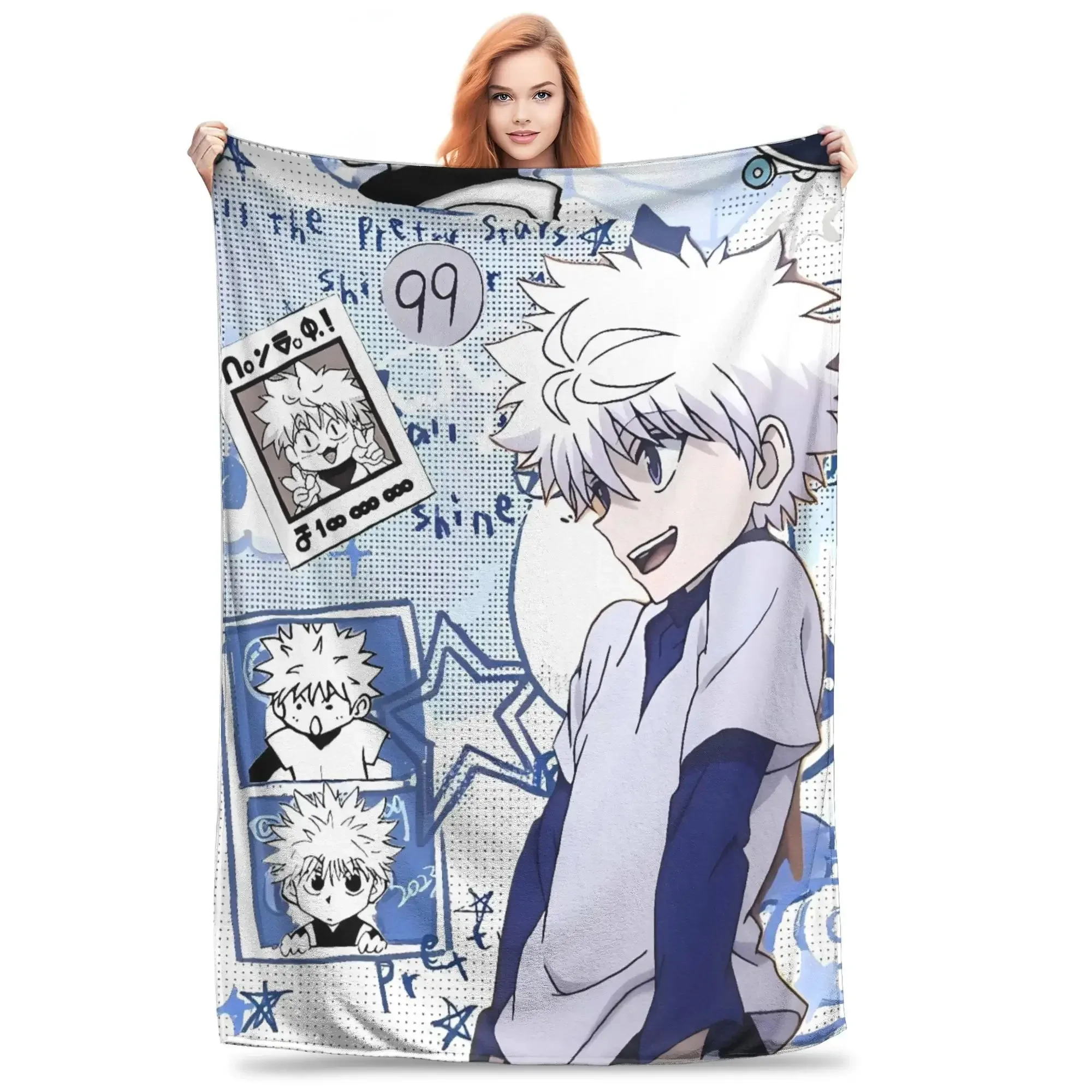 

Soft Warm Throw Blanket for Couch Chair Sofa Bed Anime HXH Gon Killua Theme Fluffy Travel Airplane Cover Boy Girl