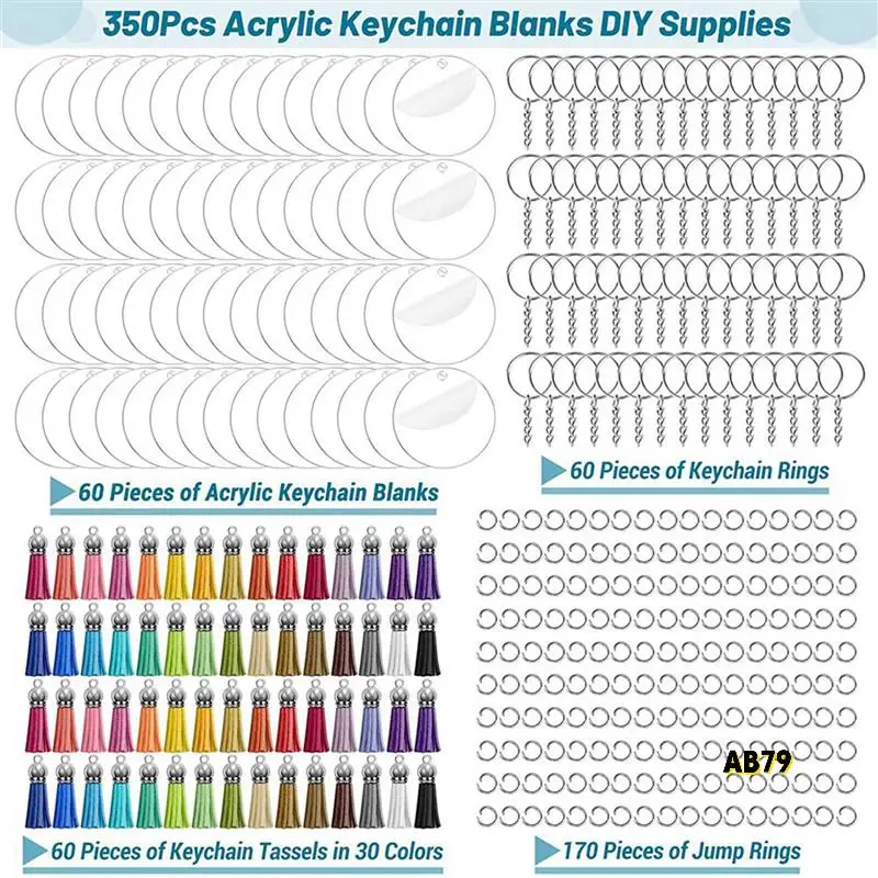 1750 sztuk akrylowe przezroczyste półfabrykaty breloków do winylu z półfabrykatami, frędzlami, pierścieniami do skoków, breloki do kluczy dla majsterkowiczów brelok do kluczy Craft