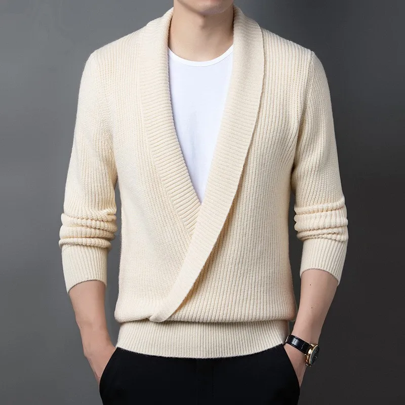 

2023 Men's Autumn New Knitwear Solid Color Fashion British Lapel Casual Sweater