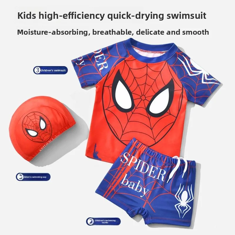 مجموعة ملابس السباحة الجديدة من Marvel Spiderman Boys Summer Cartoon Anime Fashion الرائعة الواقية من الشمس سريعة الجفاف وناعمة وقابلة للتنفس هدية
