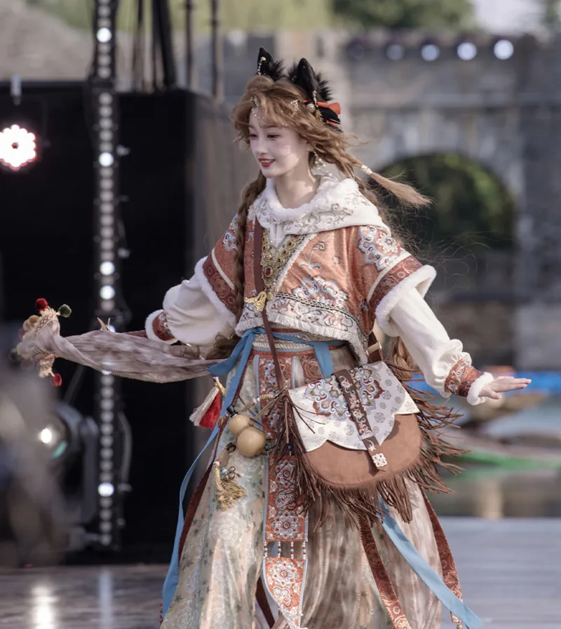 

Новый женский костюм Hanfu с капюшоном и круглым воротником, рубашка с рукавами, верхнее платье Knickerbockers, аксессуары Piaopian, костюм с элементами Han