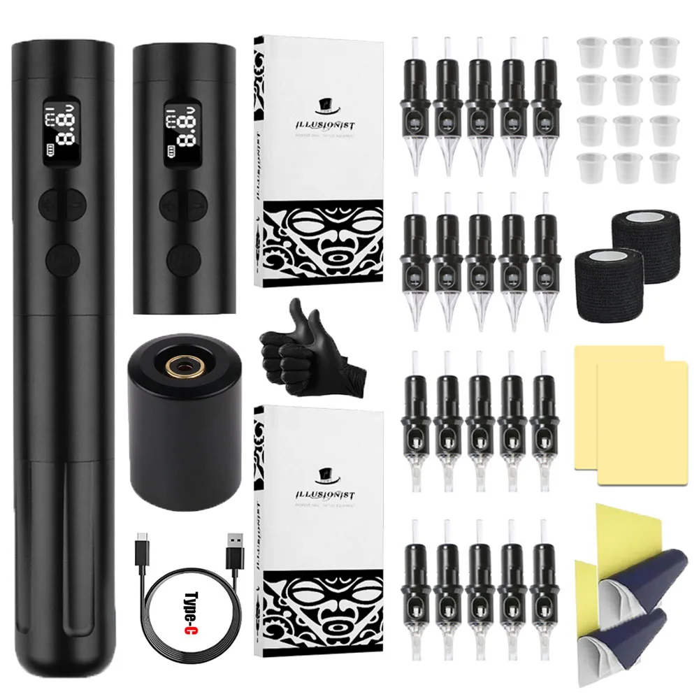 

Tattoo Machine Kit Coreless Motor Wireless Battery Tattoo Pen With 2pcs Tattoo Power Supply Cartridge Needles For Tattoo Artist