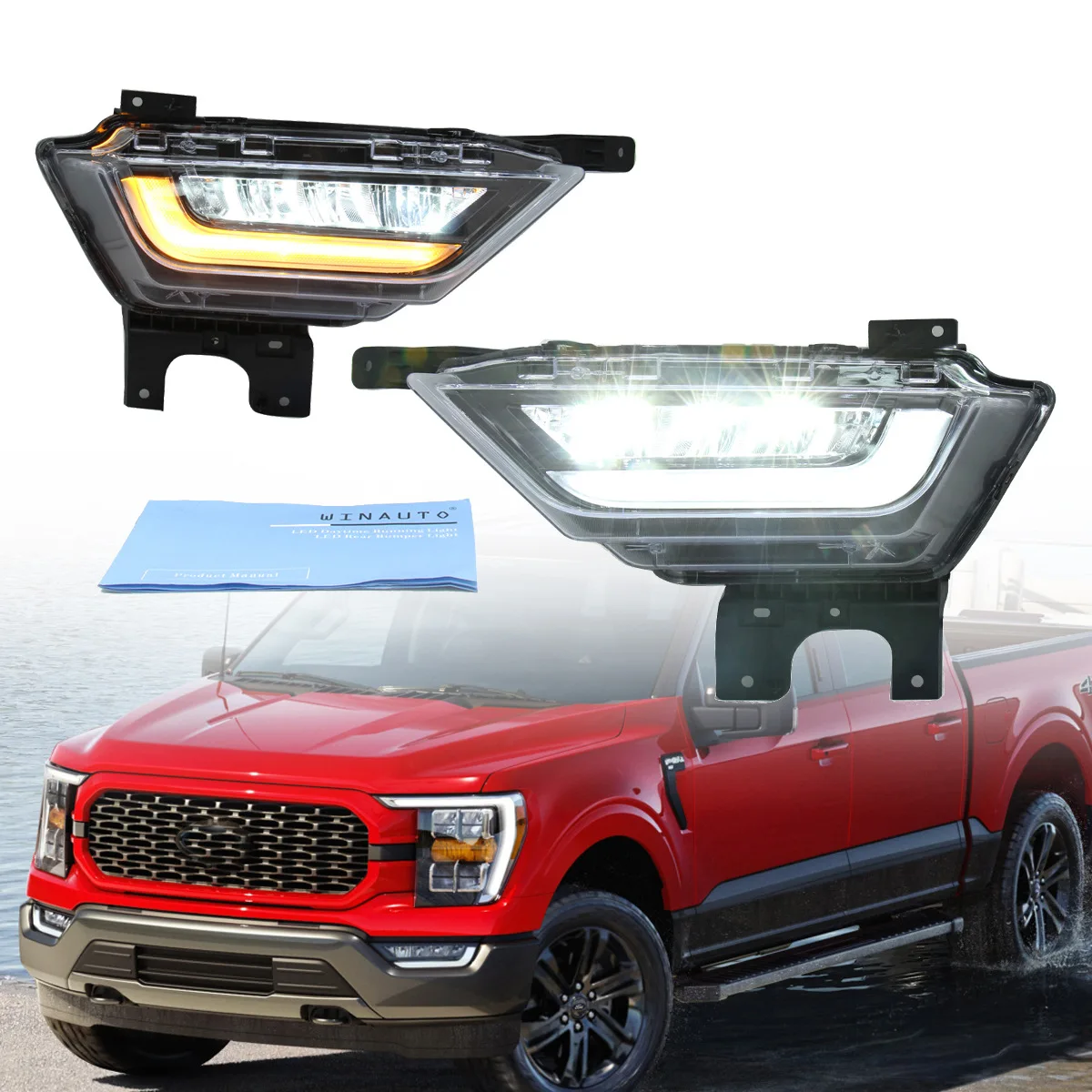 For Raptor F-150 F150 daytime running lights 2021-2022 with yellow front fog lights daytime running lights