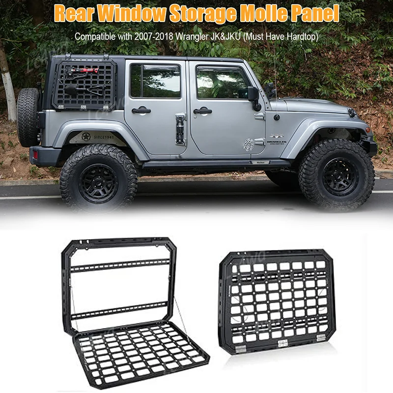 LC4WD Exterior Accessories 2 Side Steel Rear Window Expansion Molle Storage Openable Panel For 2007-2017 Jeep Wrangler JK JKU