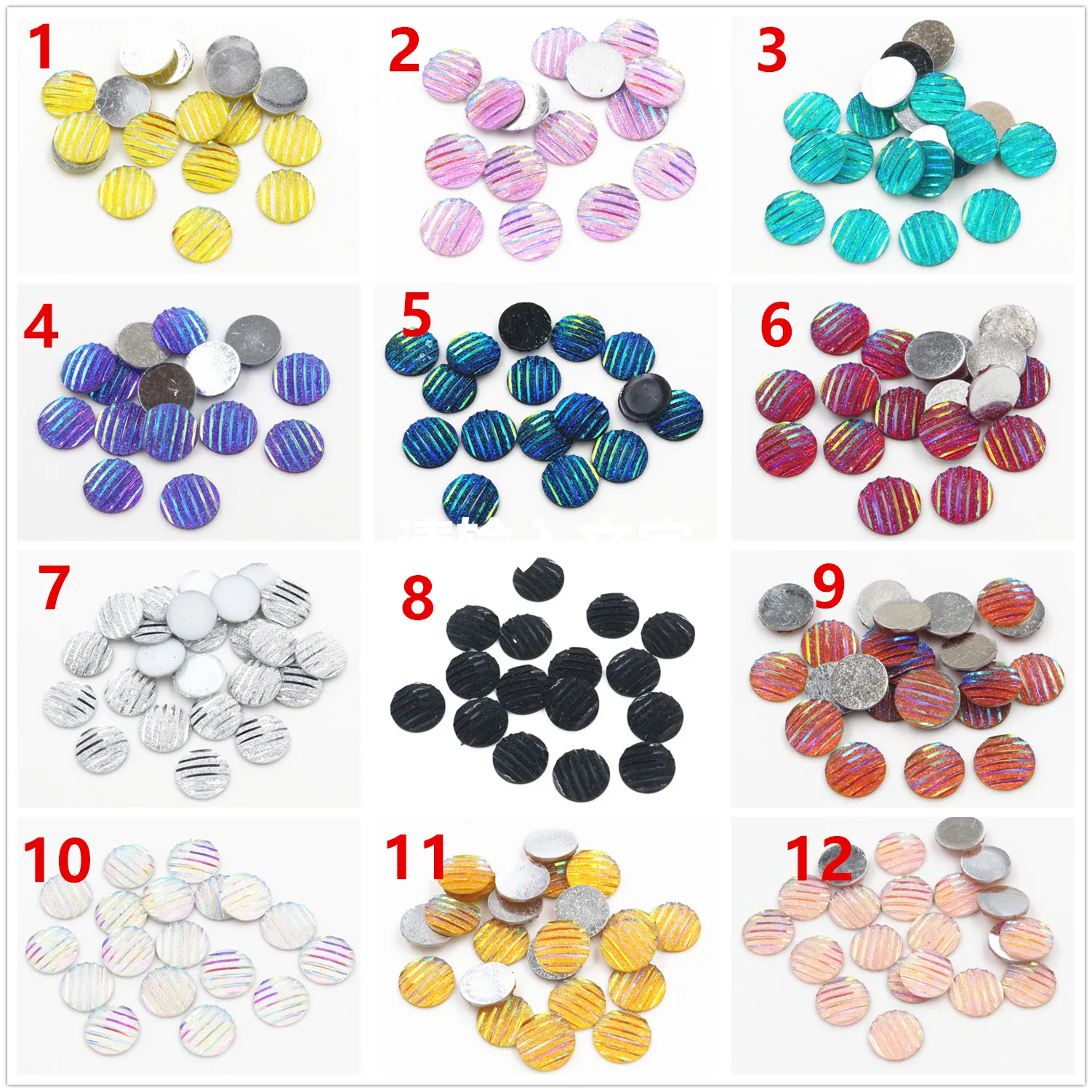 New Fashion 40pcs 12mm Mix Colors Scrub Stripe Horizontal line Flat back Resin Cabochon For Bracelet Earrings accessories