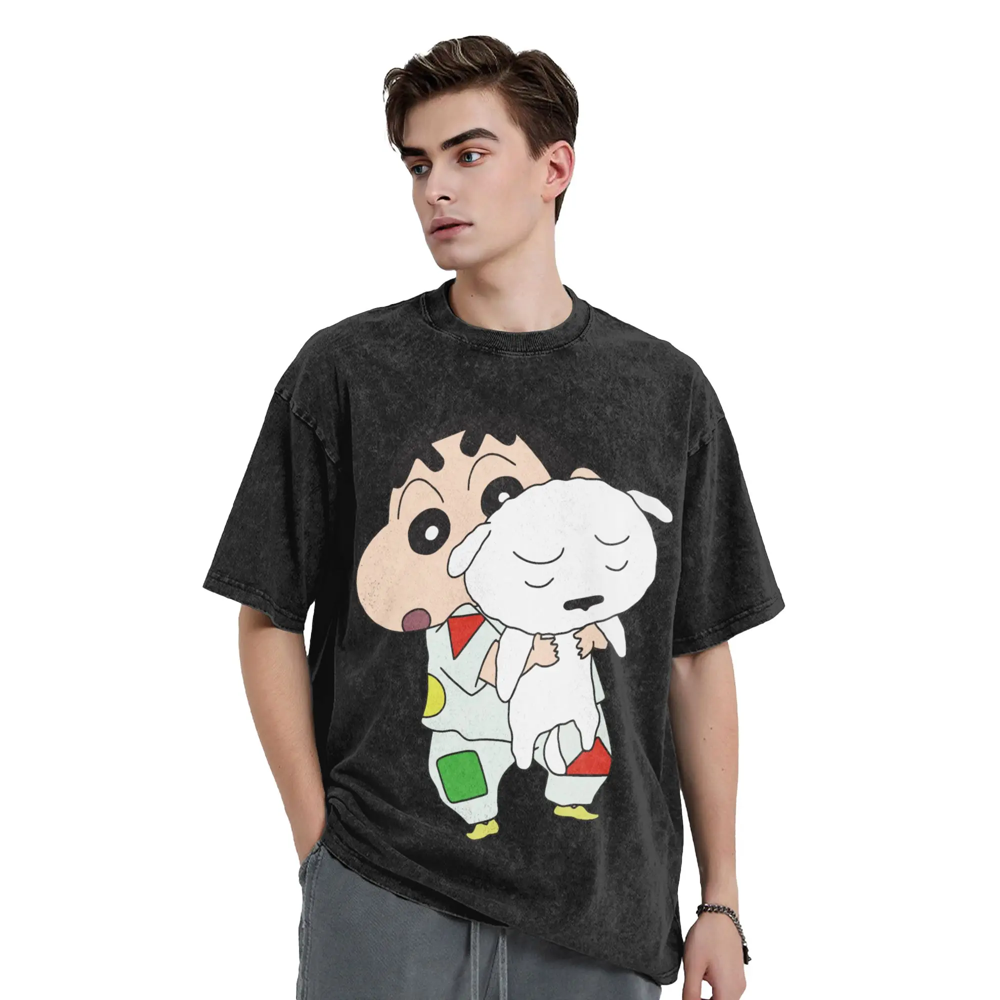 Crayons Shin-Chans Anime Washed T Shirt Streetwear Vintage T-Shirts  Tees for Men Women Short Sleeve Oversize Graphic Printed