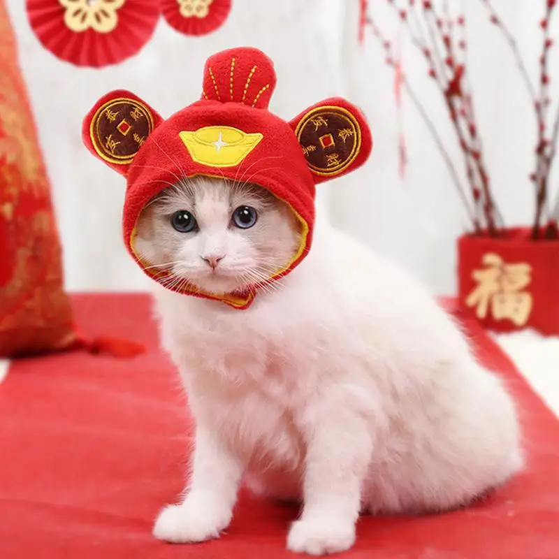 11cm New Year Pet Hat God Of Wealth Fortune Cat Hat Breathable Dog Hat Ear Warmer Party Cosplay Accessories Photo Props Headwear