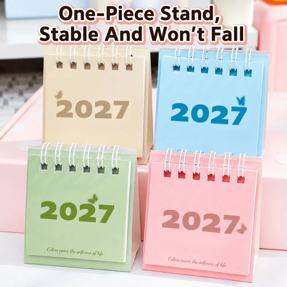 Paper Mini Desktop Calendar Twin-Wire Binding Memo Notes Home Office Calendar Smooth Writing Thick Hard Cardboard Cover