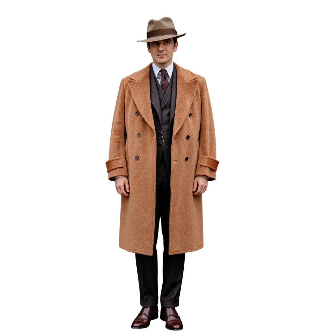 Fashion Woolen Men's Suits Long Overcoat Double Breasted Wide Lapel Modern Winter Warm Formal Business Wedding Causal Prom Daily
