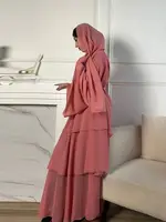 Kaftan Hijab ouvert en mousseline de soie pour femmes et enfants, kimono Abaya de Dubaï, ensembles musulmans de luxe, Islam Kebaya Damen, robes d'été modestes 4
