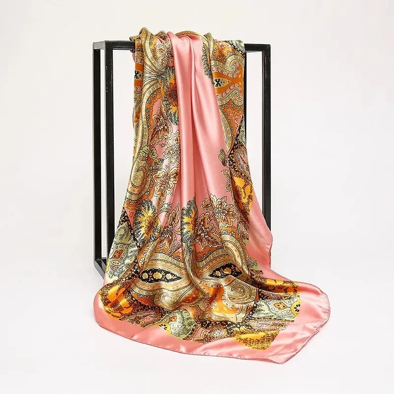 

European Style Scarf Cashew Print Twill Square Hijab Women's Head Wrap 90% Silk-like Shawl