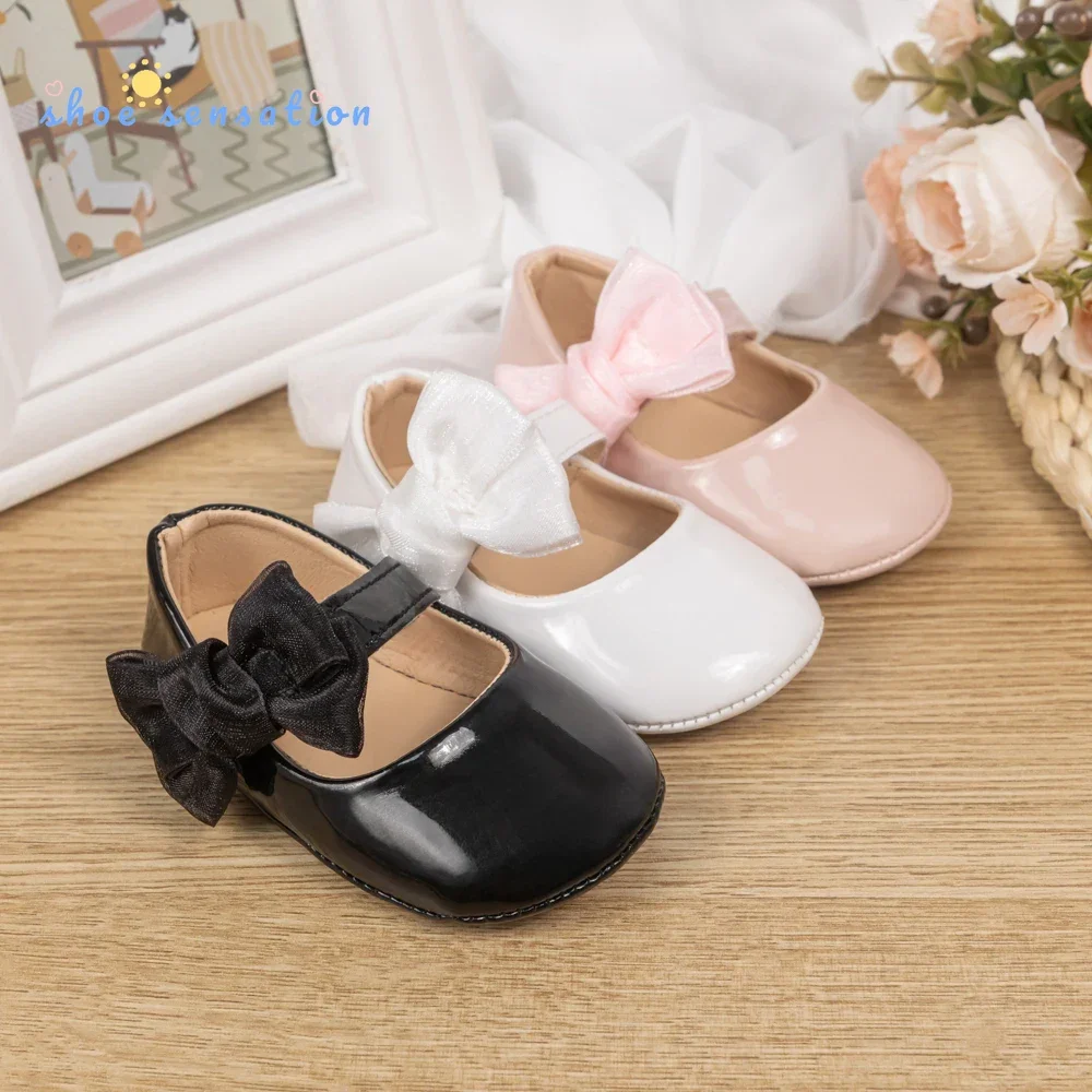 Newborn Baby Non-slip PU Walking Shoes Rubber Soft Bottom Baby Shoes Fashion British Hundred Bow Breathable Princess Shoes