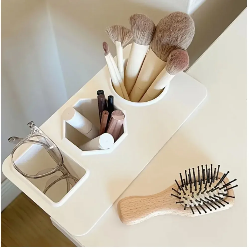 Schreibtisch-Organizer aus Kunststoff mit 3 Fächern zum Aufkleben, großes Fassungsvermögen für Make-up-Pinsel, Lippenstifte, Stifte, Büro, Schule