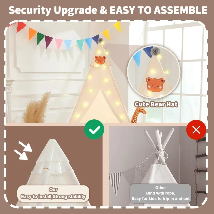 Tenda Teepee per luci stellari Bandiere 53''x47''x55'' Tenda da gioco Tenda da gioco Regali per interni ed esterni Casetta da gioco per bambini Tenda Teepee Bei