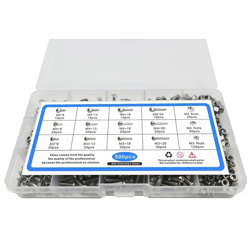 Imagem -06 - Parafuso de Parafuso Allen de 304 Soquete Sextavado Cabeça do Botão Redondo m3 m4 m5 500 Pcs por Caixa Aço Inoxidável