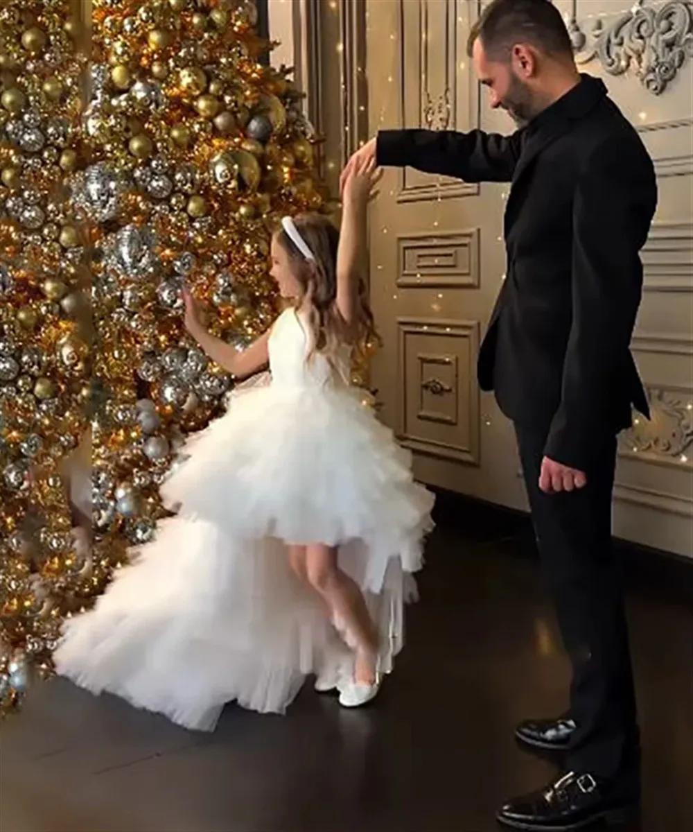 Abito da sposa per ragazza di fiori per bambini Bellissimo tutù in tulle a strati gonfio per bambini Abito da festa di compleanno per bambini Abito da prima comunione personalizzato