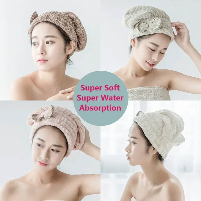 Magic Microfiber Hair Drying Towel Super Absorbent Hair Dry Wrap with Button Soft Bath Shower Cap Lady Turban Head