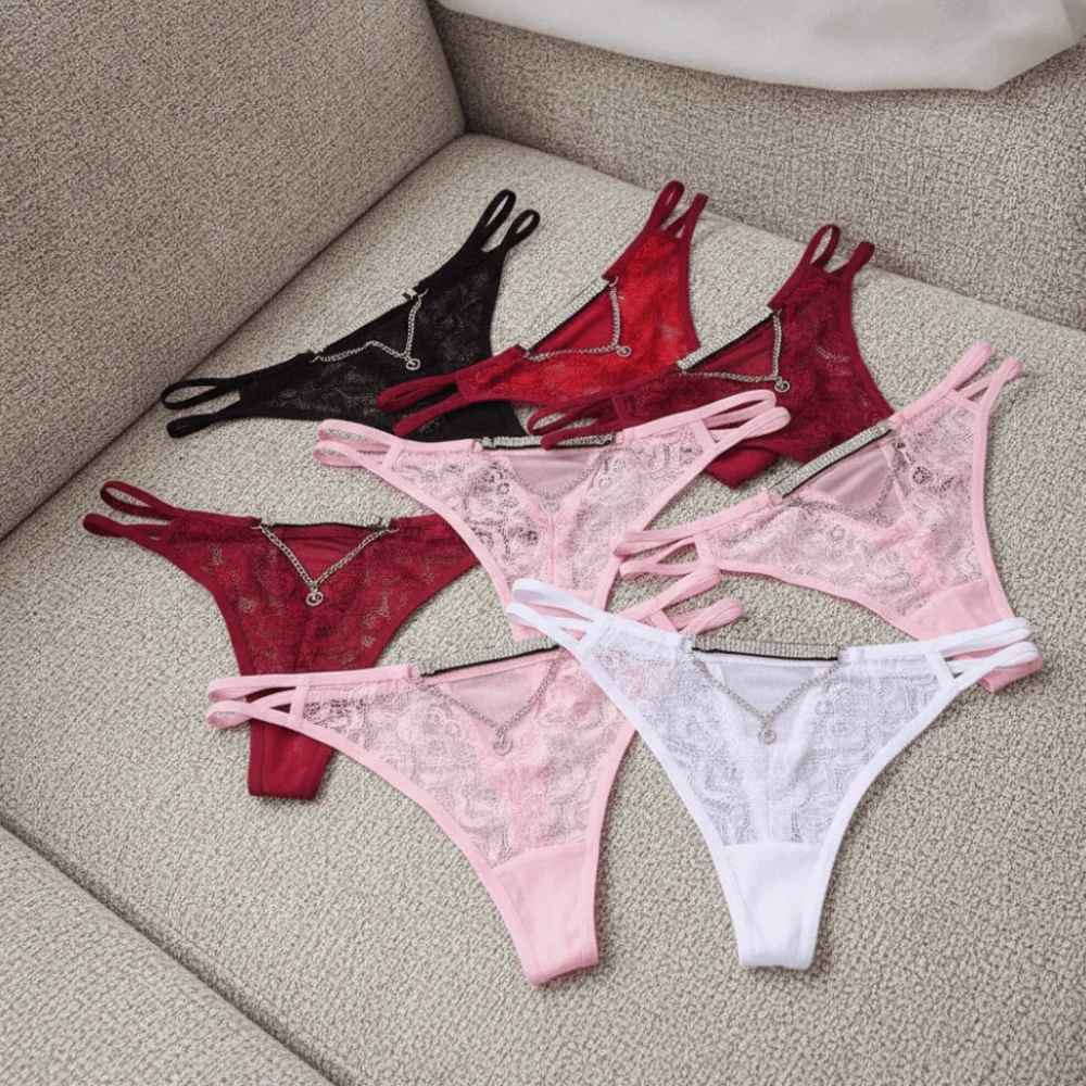 Atmungsaktive, tief sitzende Spitzenblumen-Tangas, nahtlose Unterhosen, Bikini-Slips, dünne Spitzen-T-Back-Höschen für den täglichen Gebrauch. – Detail 5