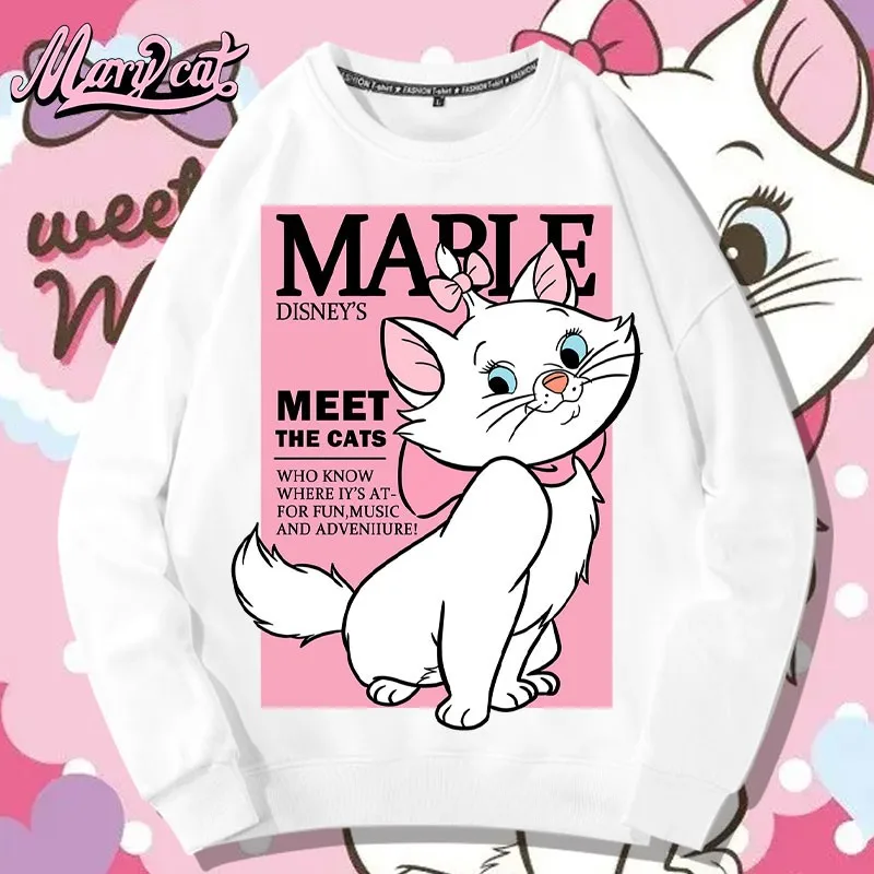 

Disney Mary Cat Hoodie Women Round Neck 2024 New Cartoon Niche Design Coat Loose Clothes Trend