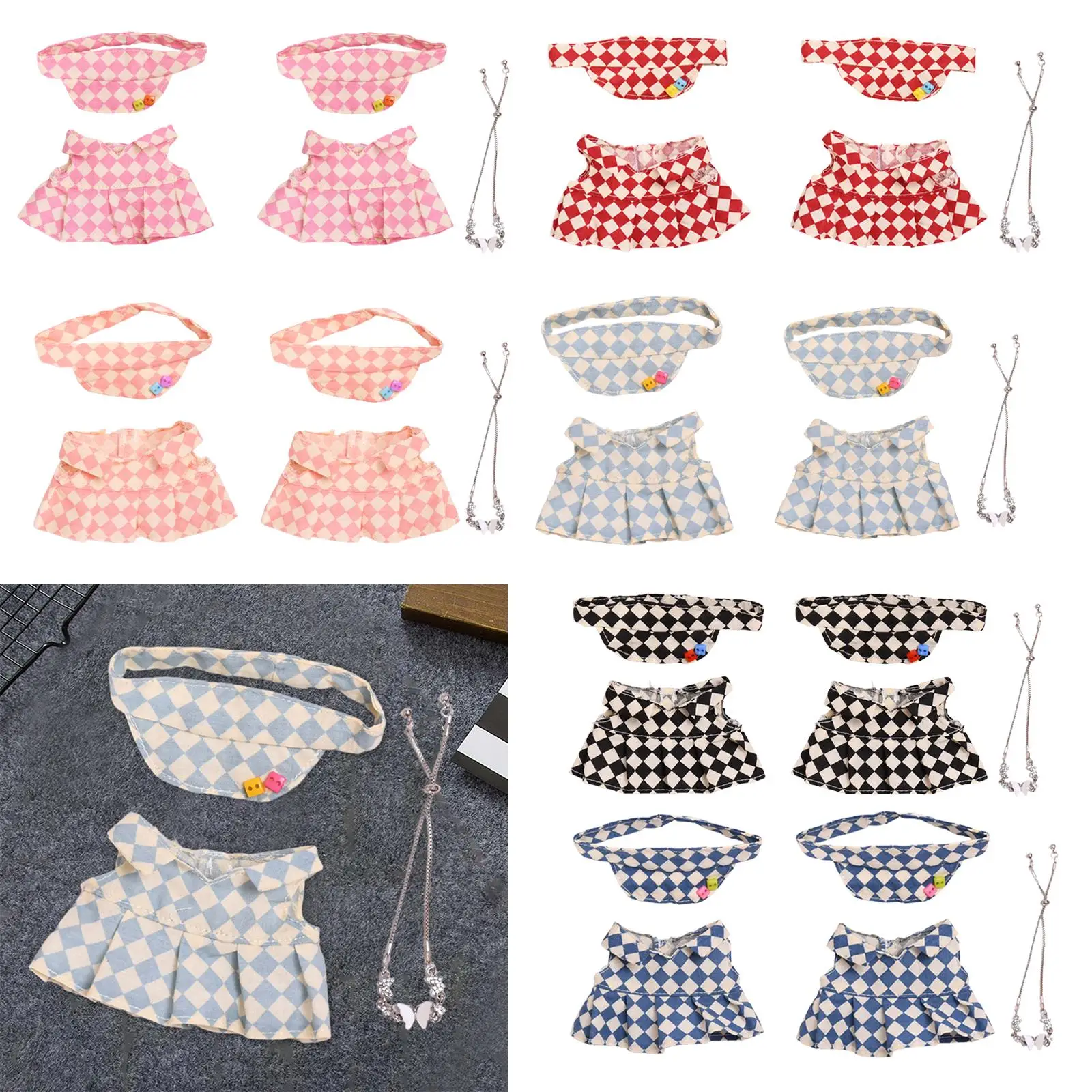 

15cm Plush Doll Clothes Plush Doll Accessories Comfortable Fashion Photo Props Doll Clothing Party Dress Plaid Tennis Skirt Set