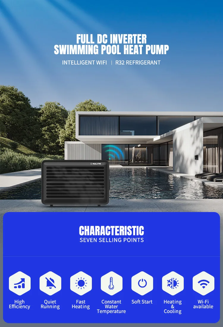 R32 Refrigerant Spa Heater 7KW Inverter Swimming Pool Heat Pump Water Heater