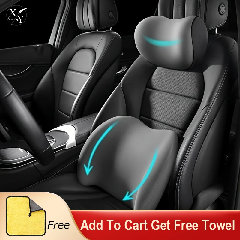 Kissen-Set für Kopfstützen und Lordosenstützen im Auto, ergonomischer Kissen zur Linderung von Müdigkeit beim Fahren, Memory-Schaum, Nacken- und Rückenstütze