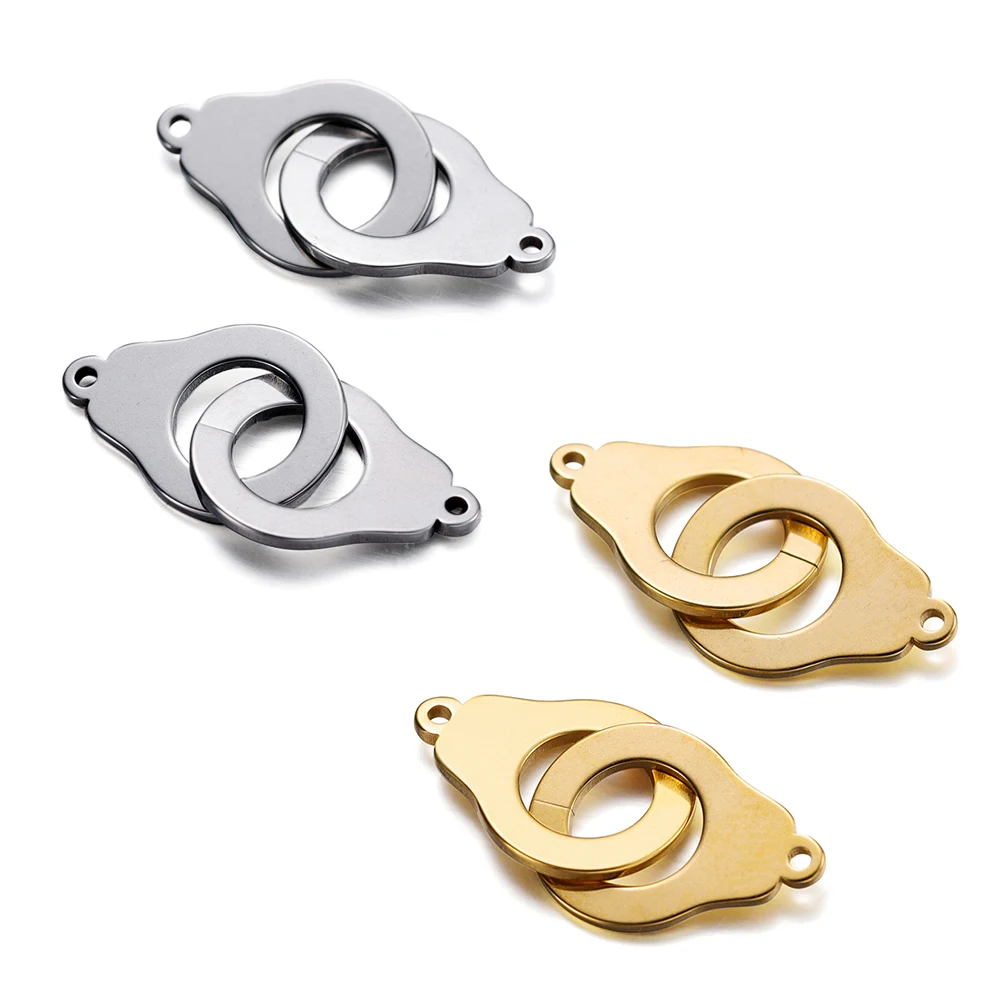 5pcs/lot Stainless Steel Double Handcuffs Hollow Pendants Connector for Bracelet Necklace Diy Jewelry Making Accessories