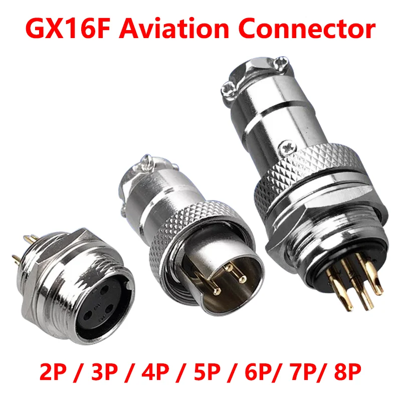 GX16F Plug Copper Goldplated Pins 2 3 4 5 6 7Core8 Pin Aviation Connector Male Plug Female Socket Reverse Mounted M16 Jack