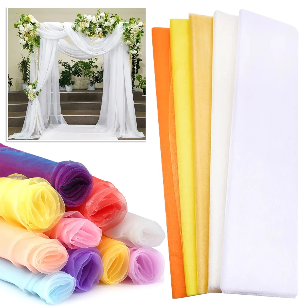 

Width 1.6M Sheer Crystal Organza Tulle Roll Fabric for Wedding Party Decoration Organza Chair Wedding Arch Decor Woman's Dress