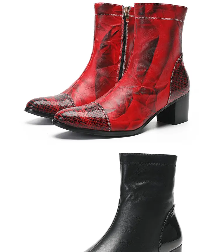 Frühling andAutumn Männer hochhackigen Quadratische kopf Bühne Laufsteg Hochzeit Stiefel top schicht rindsleder Starke Ferse Partei Heighten männer der Stiefel – Detail 10