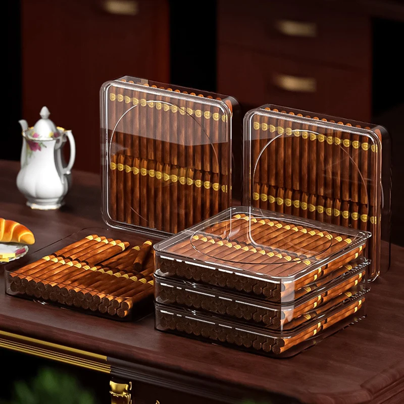 Transparent Sealed Cigar Box Humidor with Shelf Large Capacity PET Storage Case for Premium Cigarettes