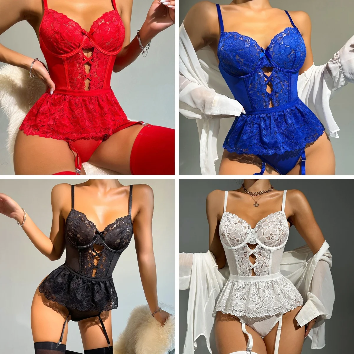 Sexy Women Lingerie Set with Bra Panty Garters