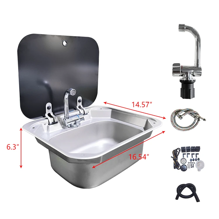 

Stainless Steel Square Hand Wash Basin Kitchen Sink For RV Interior Accessory With Frauct For Caravan & Camper